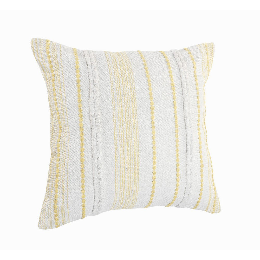 20" X 20" Yellow and White Striped Cotton Zippered Pillow FurniFindUSA