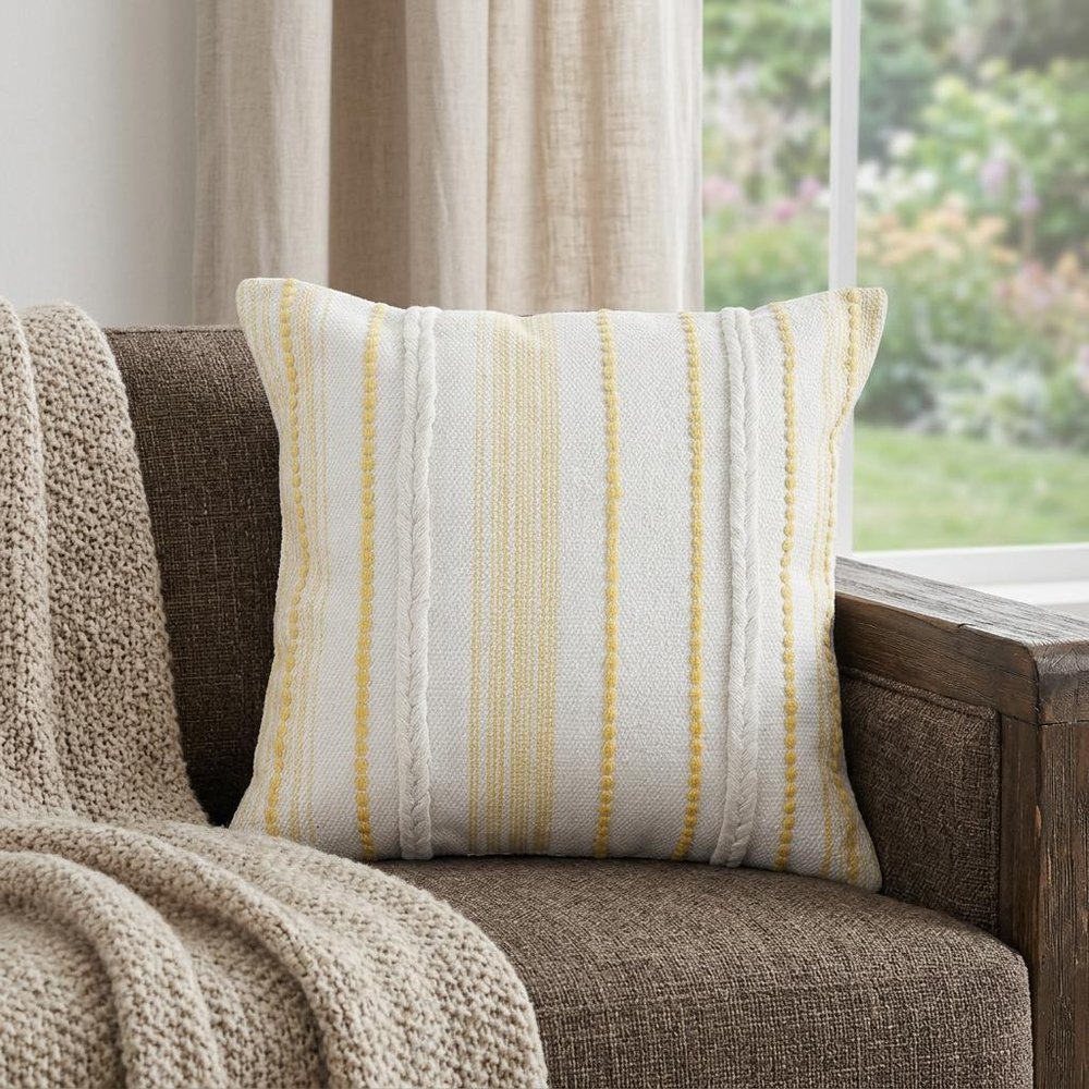 20" Yellow and White Throw Pillow — view 5