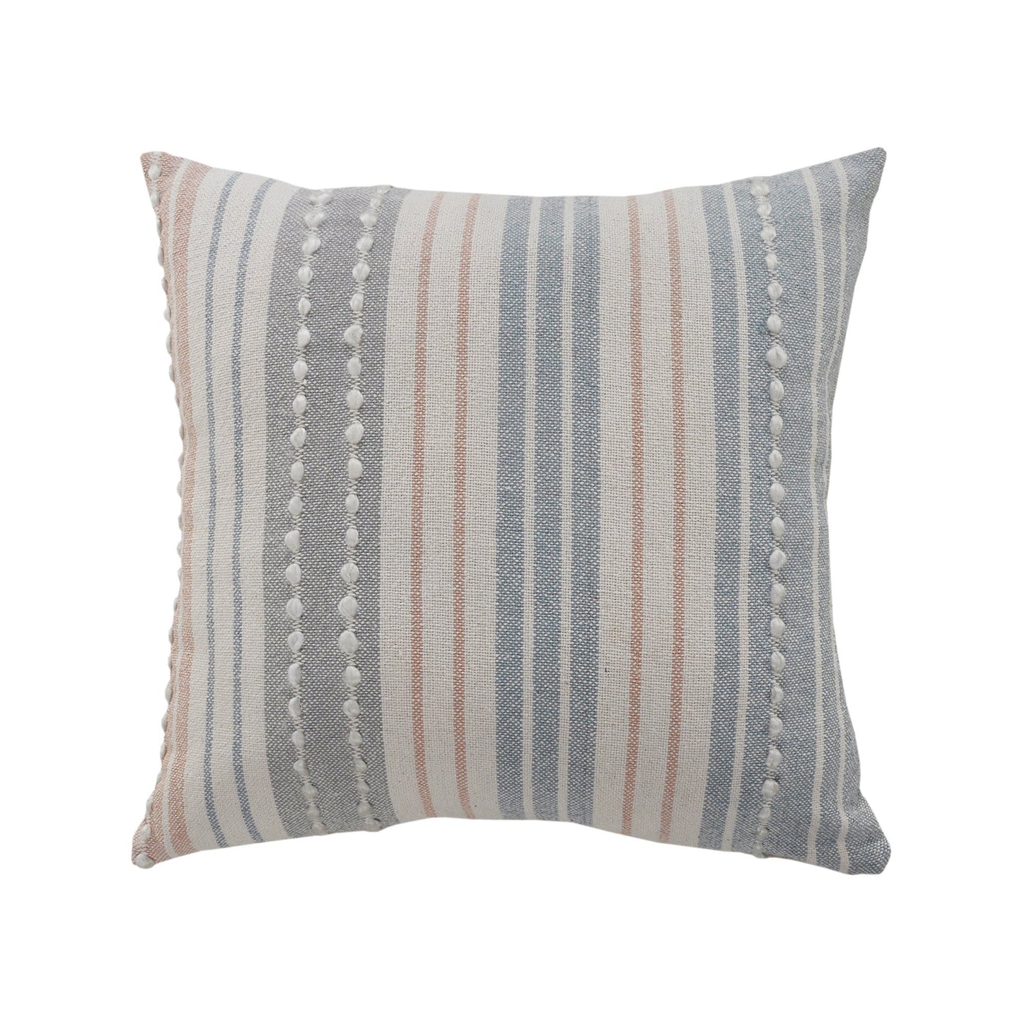 20" X 20" White Blue Gray And Tan 100% Cotton Striped Zippered Pillow FurniFindUSA