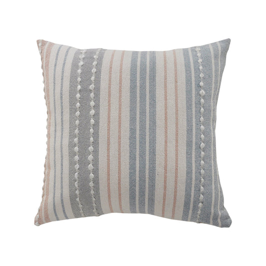 20" X 20" White Blue Gray And Tan 100% Cotton Striped Zippered Pillow FurniFindUSA