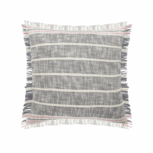 20" X 20" Gray White And Pink 100% Cotton Striped Zippered Pillow FurniFindUSA