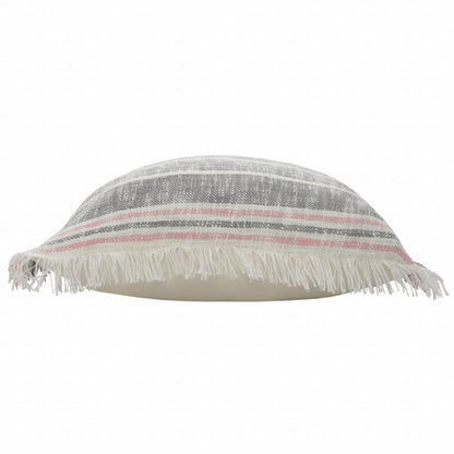 20" X 20" Gray White And Pink 100% Cotton Striped Zippered Pillow FurniFindUSA