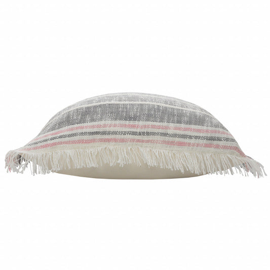 20" X 20" Gray White And Pink 100% Cotton Striped Zippered Pillow FurniFindUSA