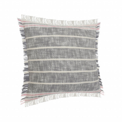 20" X 20" Gray White And Pink 100% Cotton Striped Zippered Pillow FurniFindUSA