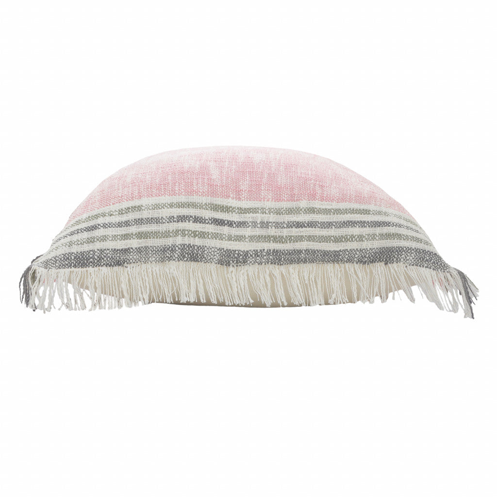 20" X 20" Pink Gray And White 100% Cotton Striped Zippered Pillow FurniFindUSA