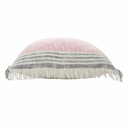 20" X 20" Pink Gray And White 100% Cotton Striped Zippered Pillow FurniFindUSA