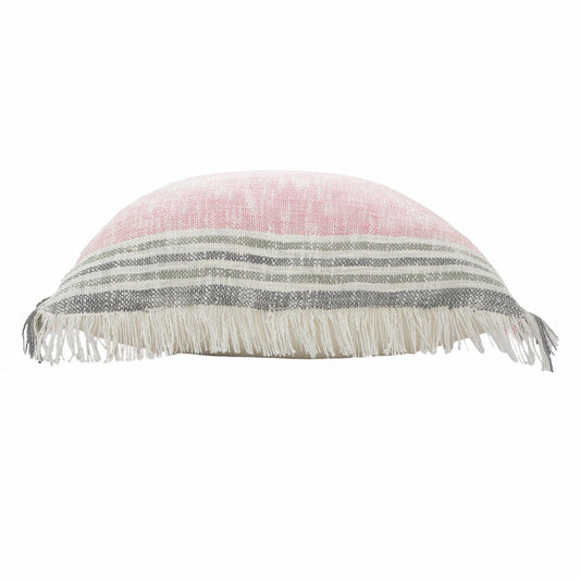 20" X 20" Pink Gray And White 100% Cotton Striped Zippered Pillow FurniFindUSA