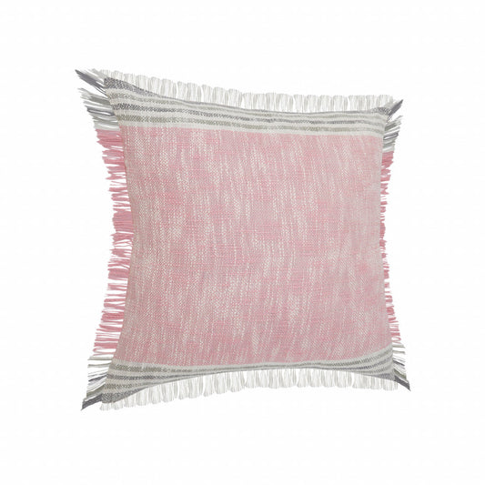 20" X 20" Pink Gray And White 100% Cotton Striped Zippered Pillow FurniFindUSA