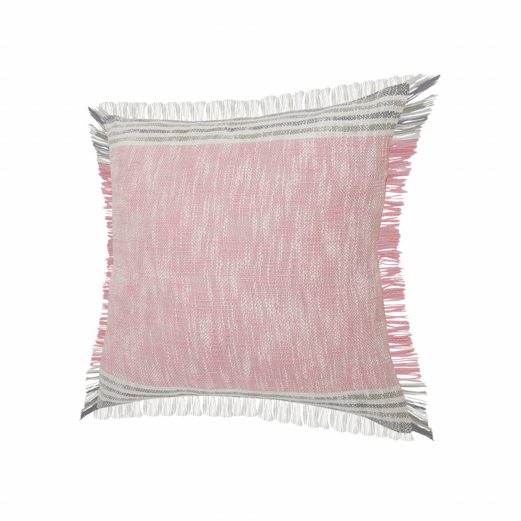 20" X 20" Pink Gray And White 100% Cotton Striped Zippered Pillow FurniFindUSA