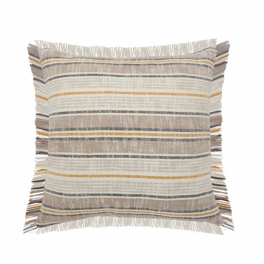 20" X 20" Taupe Gray Yellow And Navy 100% Cotton Striped Zippered Pillow FurniFindUSA