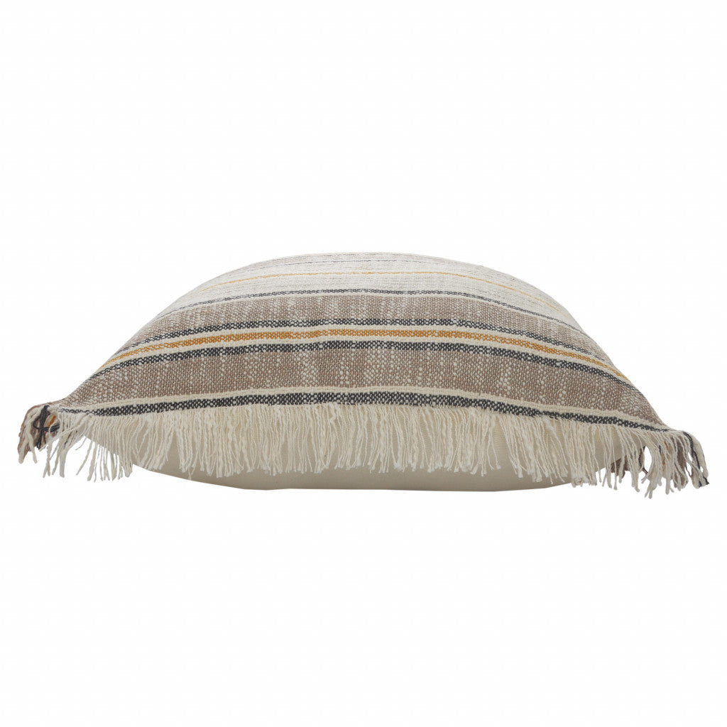 20" X 20" Taupe Gray Yellow And Navy 100% Cotton Striped Zippered Pillow FurniFindUSA