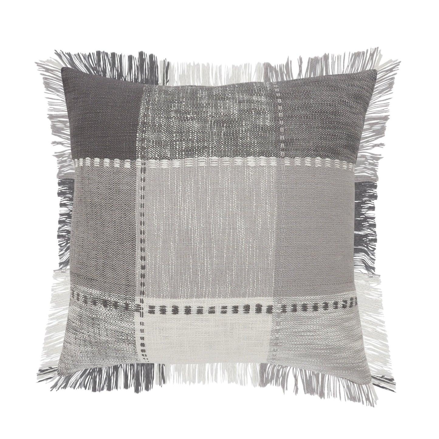 20" X 20" Dark Gray Light Gray White And Pink 100% Cotton Plaid Zippered Pillow FurniFindUSA