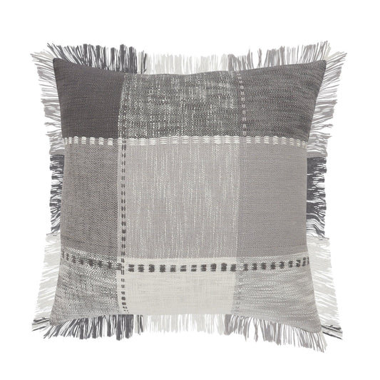 20" X 20" Dark Gray Light Gray White And Pink 100% Cotton Plaid Zippered Pillow FurniFindUSA