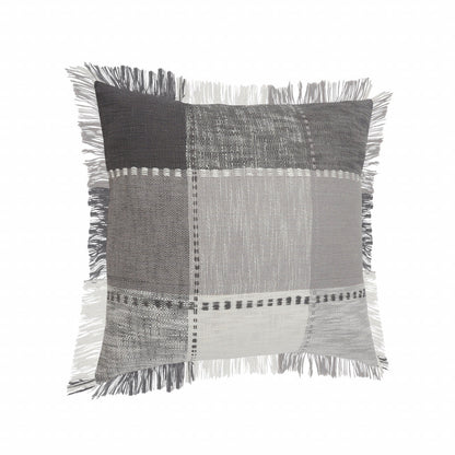 20" X 20" Dark Gray Light Gray White And Pink 100% Cotton Plaid Zippered Pillow FurniFindUSA