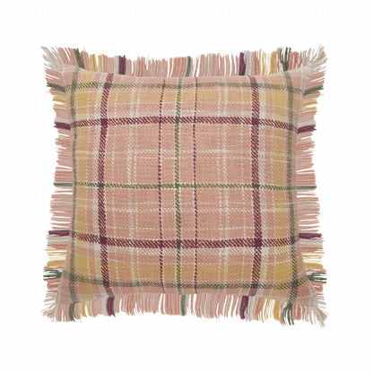 20" X 20" Pink Berry Green And Yellow 100% Cotton Plaid Zippered Pillow FurniFindUSA