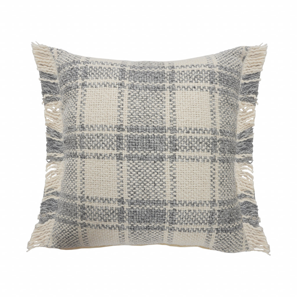 20" X 20" White And Gray-Blue Polyester Plaid Zippered Pillow FurniFindUSA