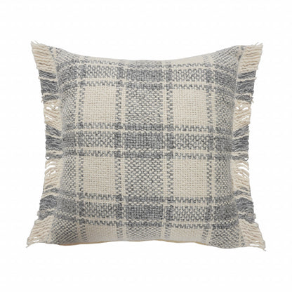 20" X 20" White And Gray-Blue Polyester Plaid Zippered Pillow FurniFindUSA