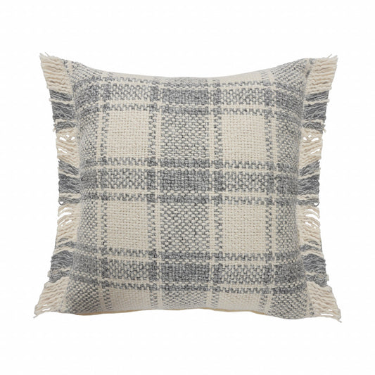 20" X 20" White And Gray-Blue Polyester Plaid Zippered Pillow FurniFindUSA