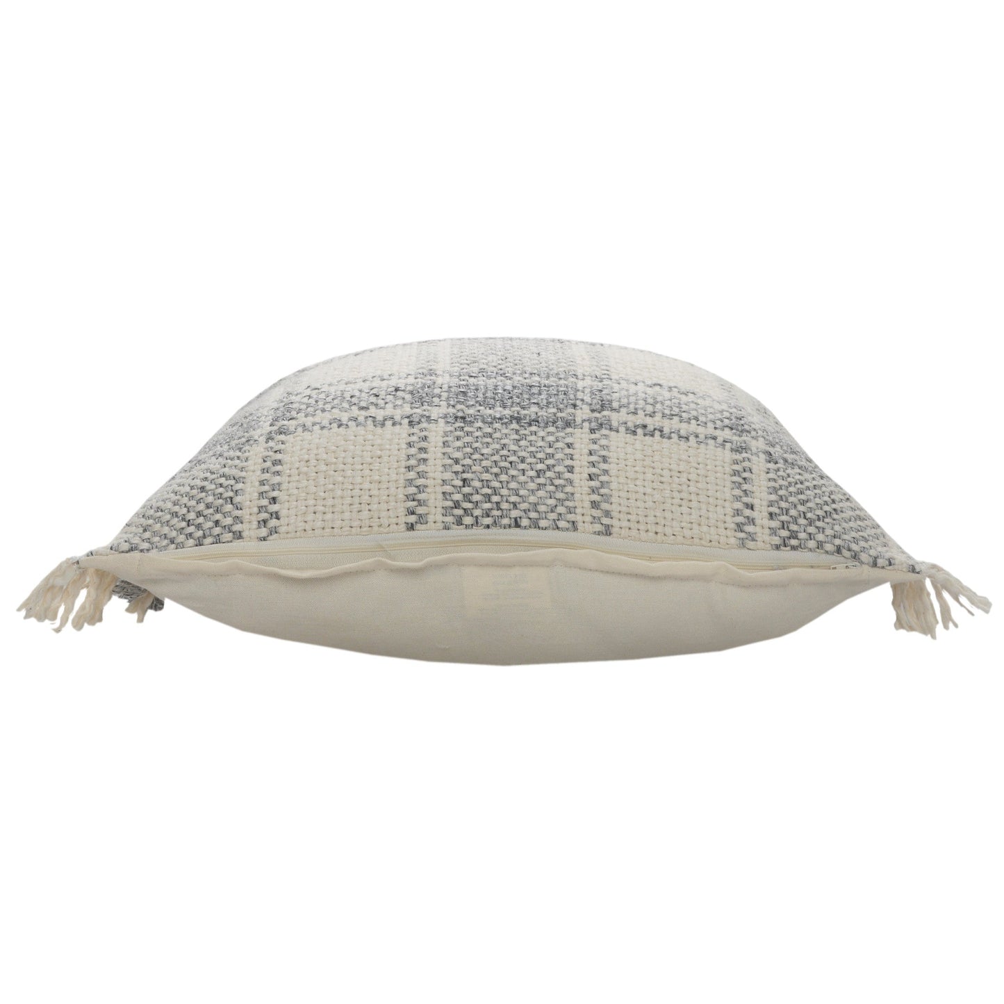 20" X 20" White And Gray-Blue Polyester Plaid Zippered Pillow FurniFindUSA