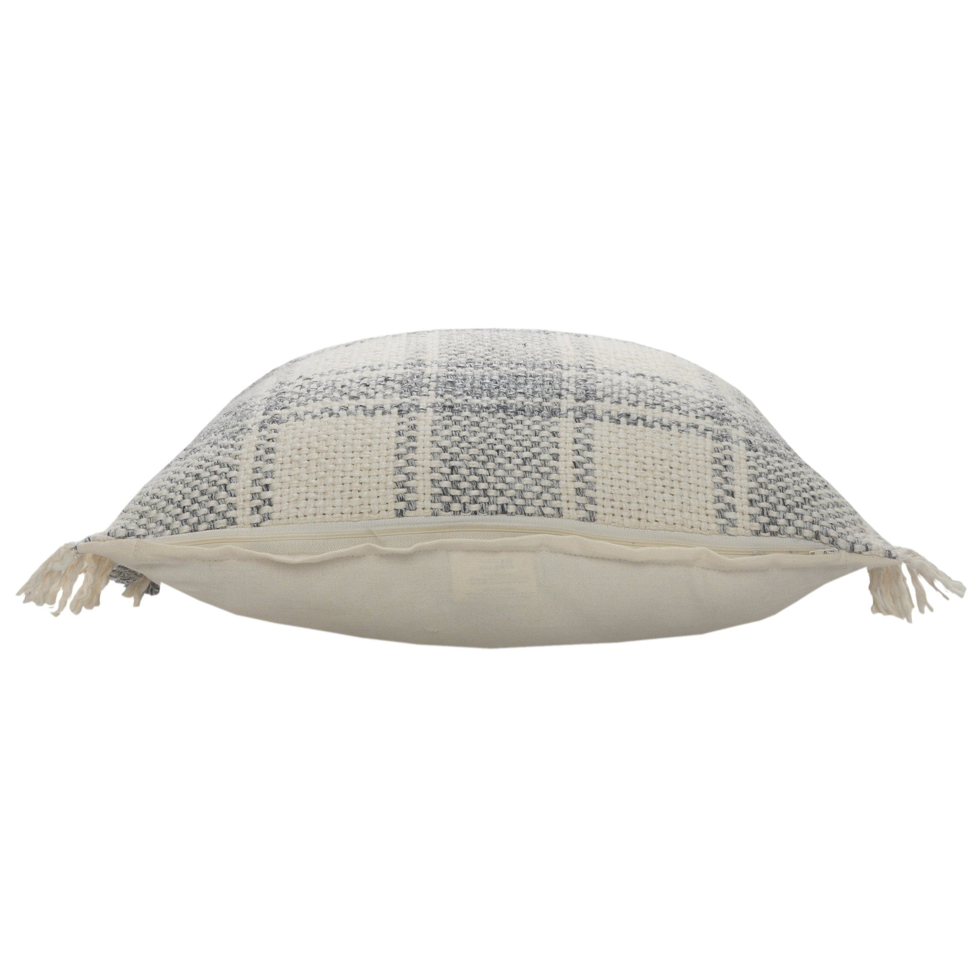 20" X 20" White And Gray-Blue Polyester Plaid Zippered Pillow FurniFindUSA
