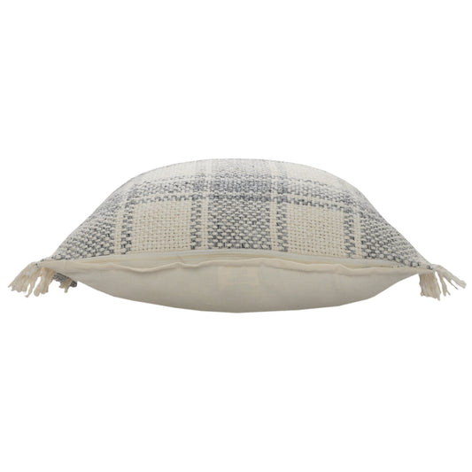 20" X 20" White And Gray-Blue Polyester Plaid Zippered Pillow FurniFindUSA