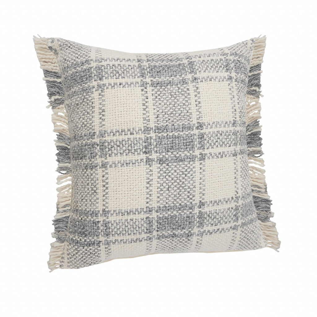 20" X 20" White And Gray-Blue Polyester Plaid Zippered Pillow FurniFindUSA