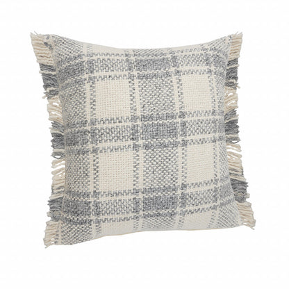 20" X 20" White And Gray-Blue Polyester Plaid Zippered Pillow FurniFindUSA