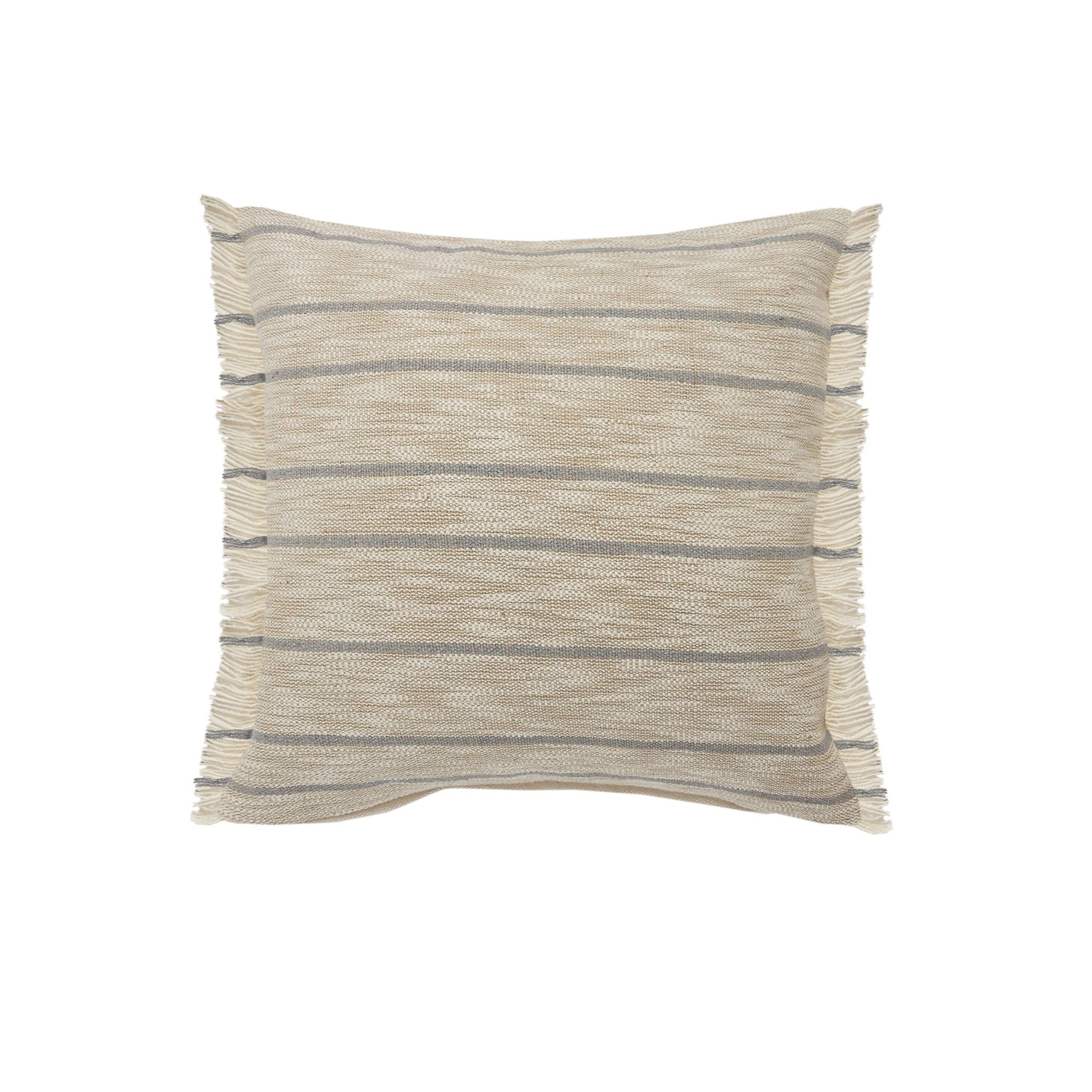 20" Taupe and Dusty Blue Jute Throw Pillow FurniFindUSA