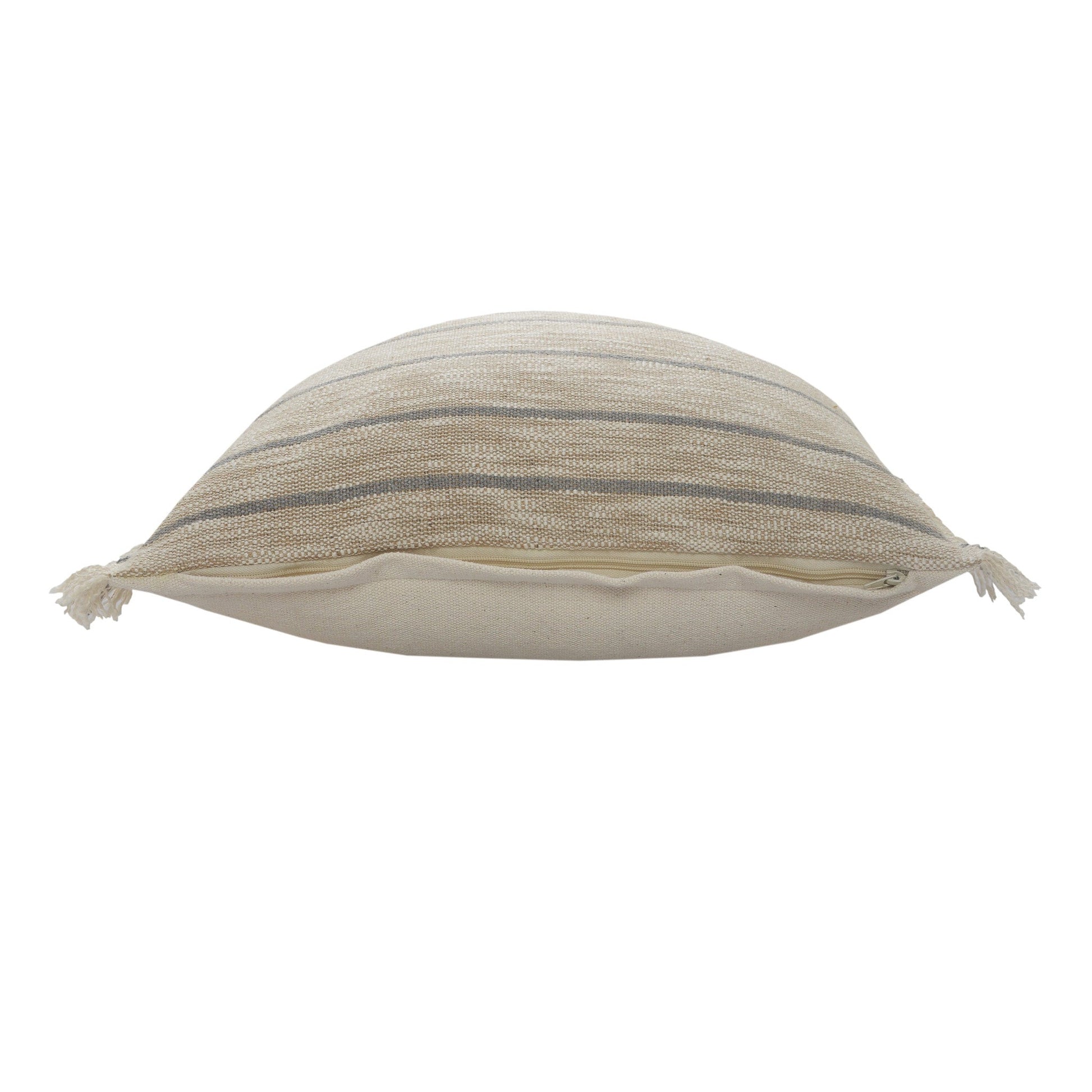 20" Taupe and Dusty Blue Jute Throw Pillow FurniFindUSA