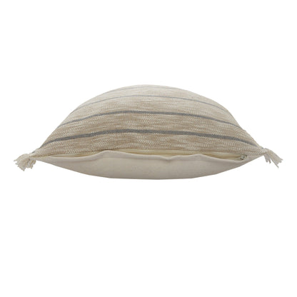 20" Taupe and Dusty Blue Jute Throw Pillow FurniFindUSA