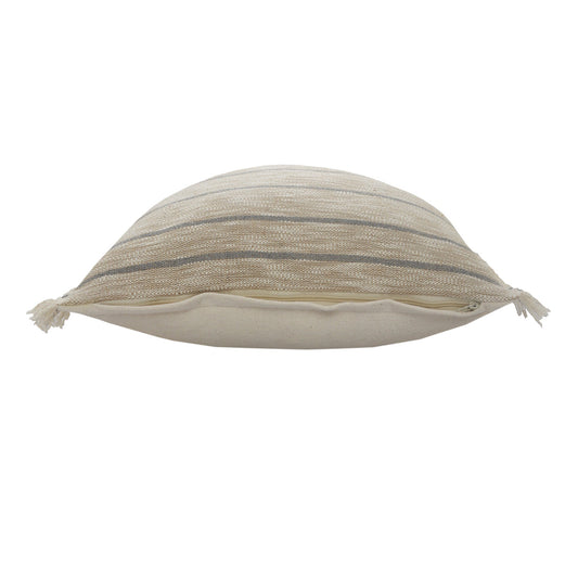 20" Taupe and Dusty Blue Jute Throw Pillow FurniFindUSA