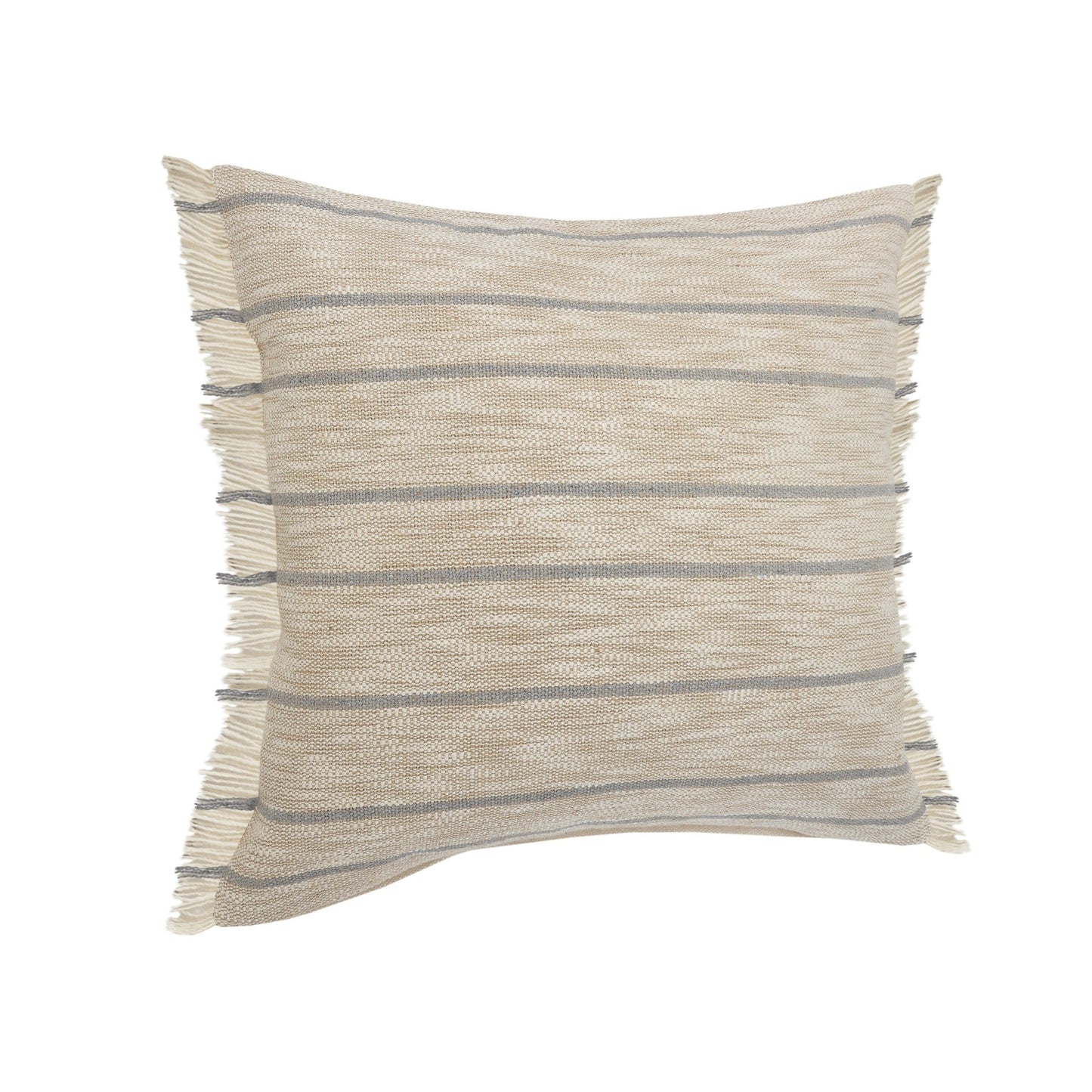 20" Taupe and Dusty Blue Jute Throw Pillow FurniFindUSA