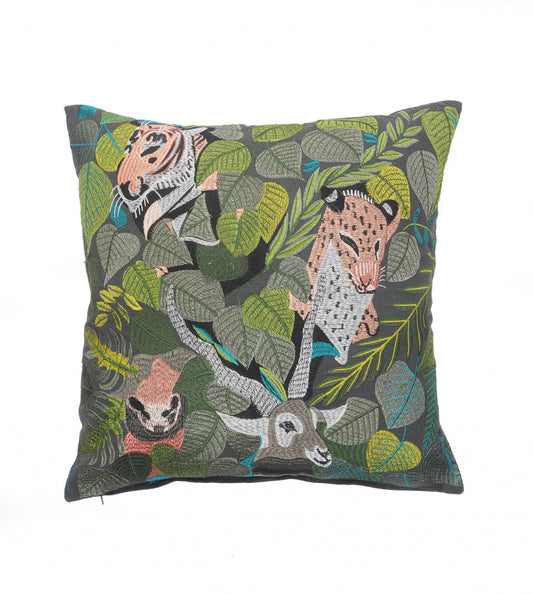 20" X 20" Gray Salmon And Green 100% Cotton Animal Print Zippered Pillow FurniFindUSA