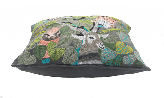 20" X 20" Gray Salmon And Green 100% Cotton Animal Print Zippered Pillow FurniFindUSA