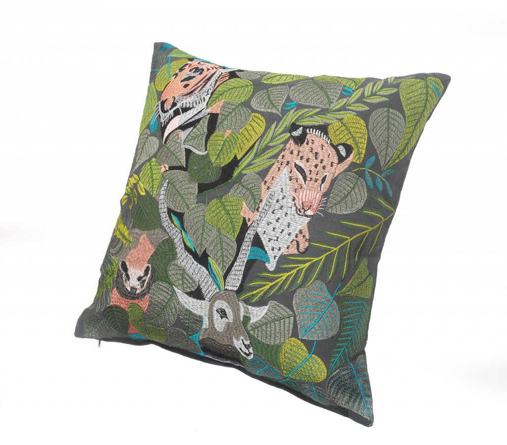 20" X 20" Gray Salmon And Green 100% Cotton Animal Print Zippered Pillow FurniFindUSA