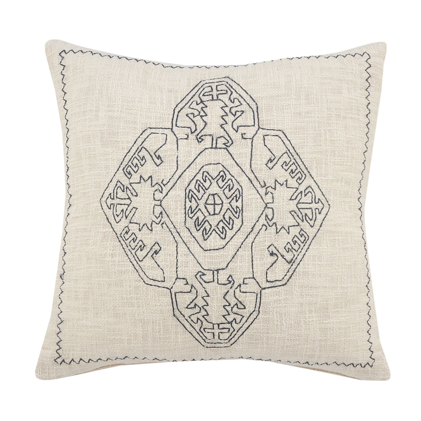 20" X 20" Off-White And Navy 100% Cotton Abstract Zippered Pillow FurniFindUSA