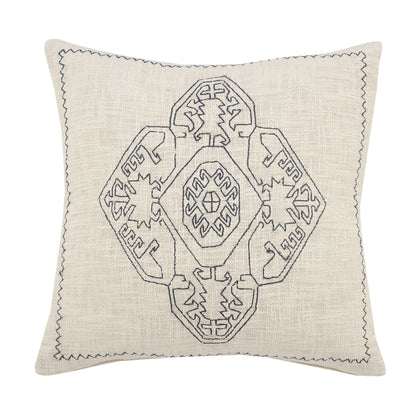 20" X 20" Off-White And Navy 100% Cotton Abstract Zippered Pillow FurniFindUSA