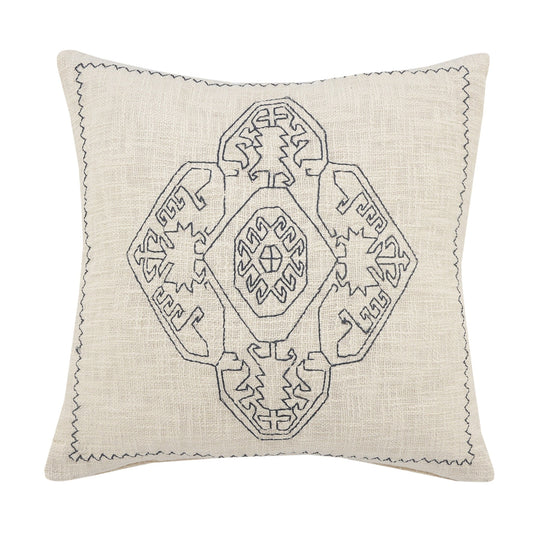 20" X 20" Off-White And Navy 100% Cotton Abstract Zippered Pillow FurniFindUSA
