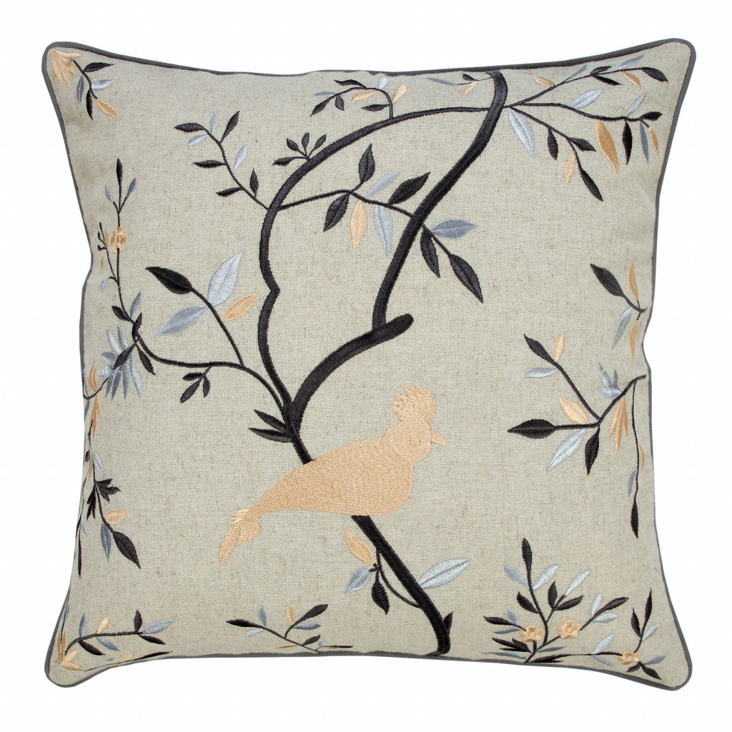 20" X 20" Linen Cream Dark Blue And Light Blue 100% Cotton Abstract Zippered Pillow FurniFindUSA
