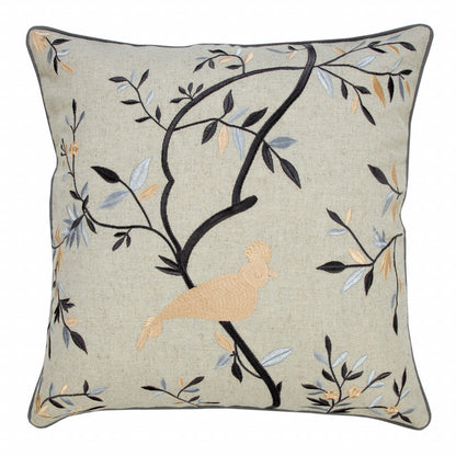 20" X 20" Linen Cream Dark Blue And Light Blue 100% Cotton Abstract Zippered Pillow FurniFindUSA