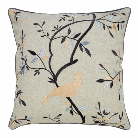 20" X 20" Linen Cream Dark Blue And Light Blue 100% Cotton Abstract Zippered Pillow FurniFindUSA