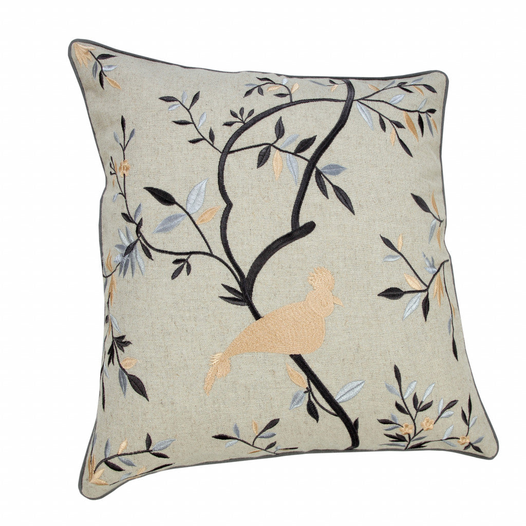 20" X 20" Linen Cream Dark Blue And Light Blue 100% Cotton Abstract Zippered Pillow FurniFindUSA