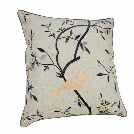 20" X 20" Linen Cream Dark Blue And Light Blue 100% Cotton Abstract Zippered Pillow FurniFindUSA