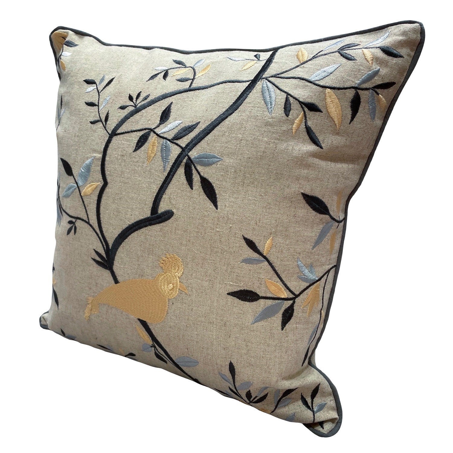 20" X 20" Linen Cream Dark Blue And Light Blue 100% Cotton Abstract Zippered Pillow FurniFindUSA