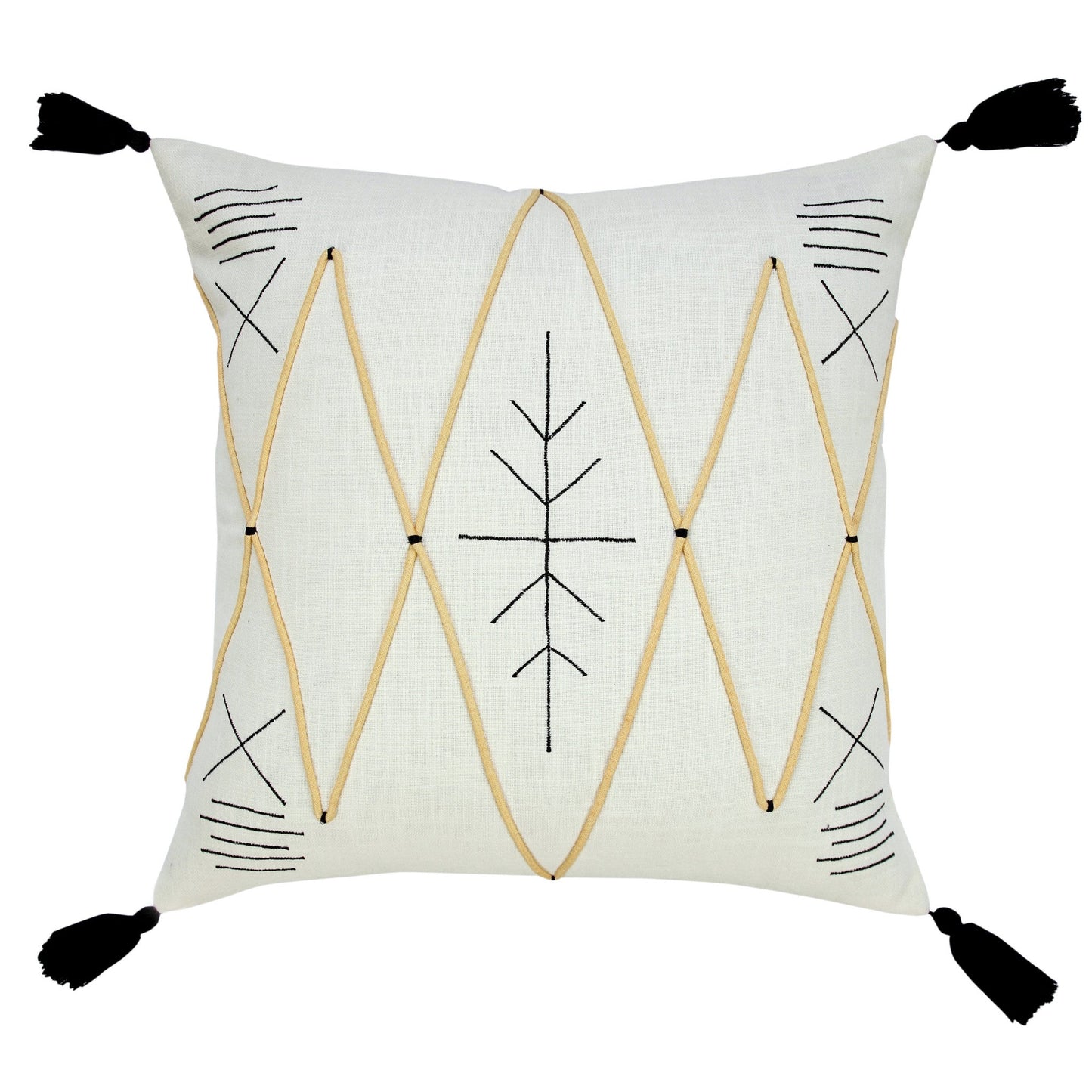 20" X 20" Off-White Black And Cream 100% Cotton Geometric Zippered Pillow FurniFindUSA
