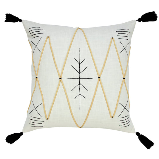 20" X 20" Off-White Black And Cream 100% Cotton Geometric Zippered Pillow FurniFindUSA