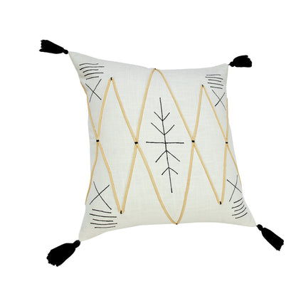 20" X 20" Off-White Black And Cream 100% Cotton Geometric Zippered Pillow FurniFindUSA