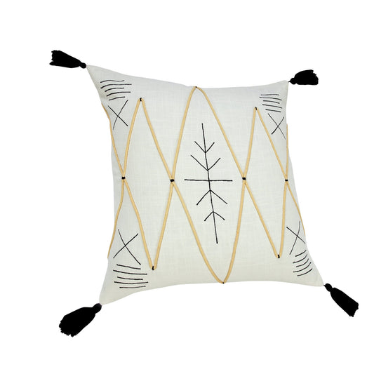 20" X 20" Off-White Black And Cream 100% Cotton Geometric Zippered Pillow FurniFindUSA