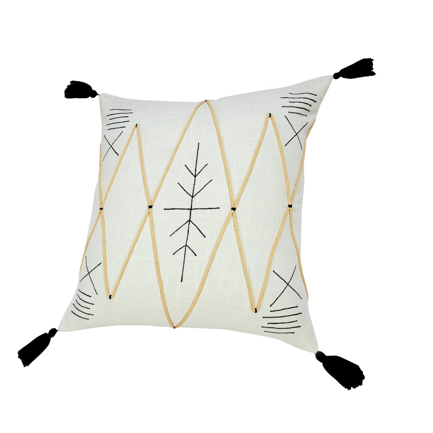 20" X 20" Off-White Black And Cream 100% Cotton Geometric Zippered Pillow FurniFindUSA
