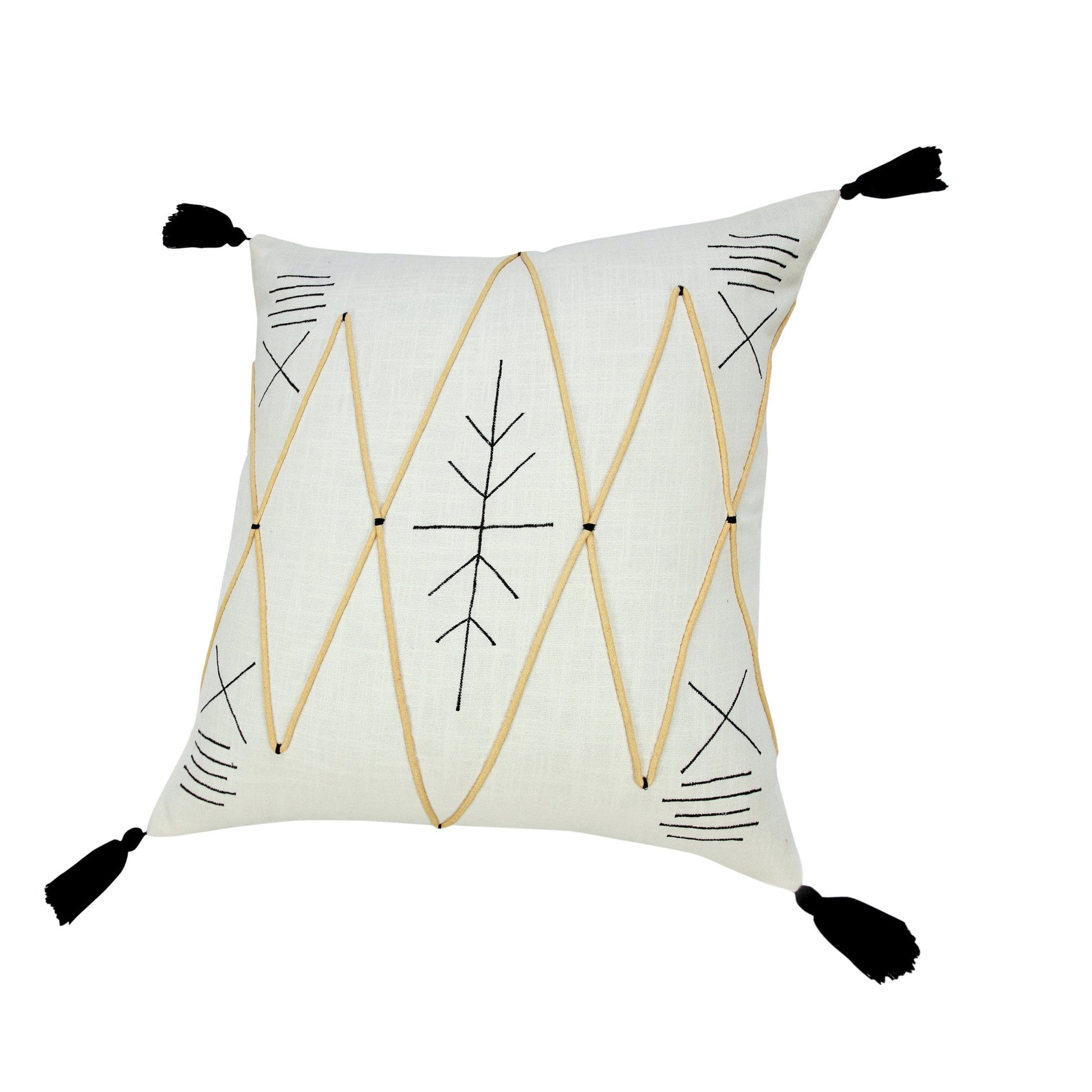 20" X 20" Off-White Black And Cream 100% Cotton Geometric Zippered Pillow FurniFindUSA